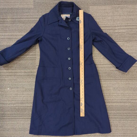 Davis of Boston Vintage Navy Wool Coat Size 12 Brooch Classic Mid Calf Length - Picture 8 of 10